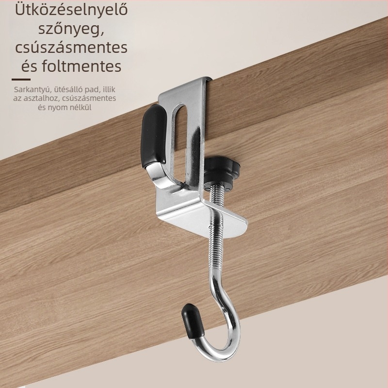 Asztali hátizsák akasztó dupla kampóval, leválasztható — Modell Yz-school bag hook desktop hook, rozsdamentes acél, modern minimalist stílus, finom polírozás