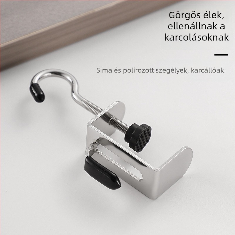 Asztali hátizsák akasztó dupla kampóval, leválasztható — Modell Yz-school bag hook desktop hook, rozsdamentes acél, modern minimalist stílus, finom polírozás