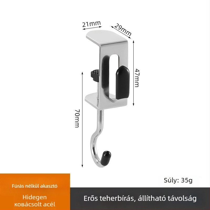 Asztali hátizsák akasztó dupla kampóval, leválasztható — Modell Yz-school bag hook desktop hook, rozsdamentes acél, modern minimalist stílus, finom polírozás