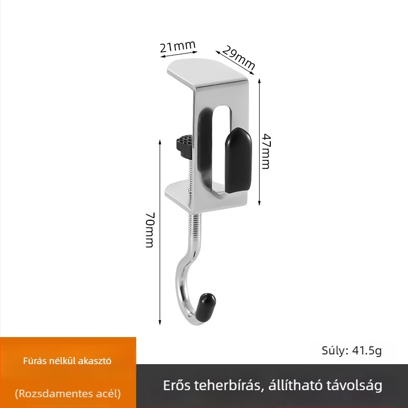 Asztali hátizsák akasztó dupla kampóval, leválasztható — Modell Yz-school bag hook desktop hook, rozsdamentes acél, modern minimalist stílus, finom polírozás