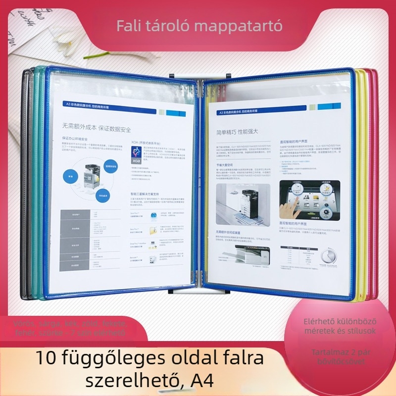 Fali bemutató mappa állvány, 10 oldal, műanyag, többoldalas klipek, jirwou, modell Vertical 10 oldal