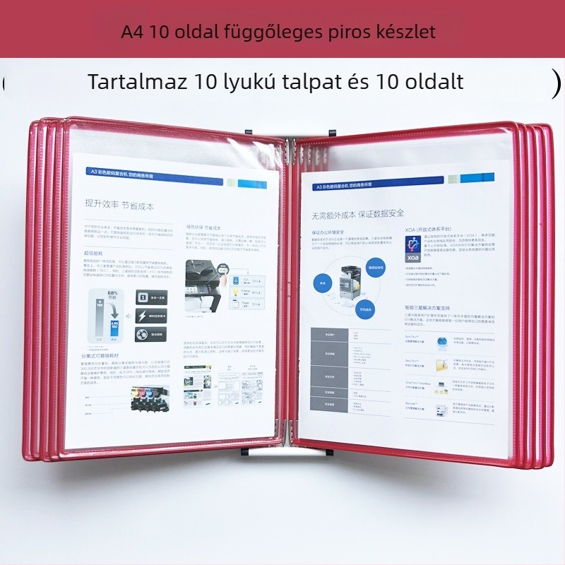 Fali bemutató mappa állvány, 10 oldal, műanyag, többoldalas klipek, jirwou, modell Vertical 10 oldal