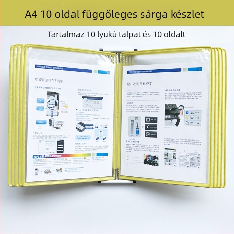 Fali bemutató mappa állvány, 10 oldal, műanyag, többoldalas klipek, jirwou, modell Vertical 10 oldal