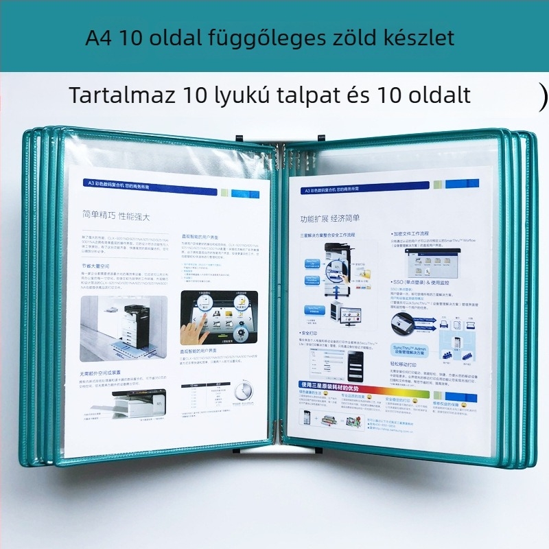 Fali bemutató mappa állvány, 10 oldal, műanyag, többoldalas klipek, jirwou, modell Vertical 10 oldal