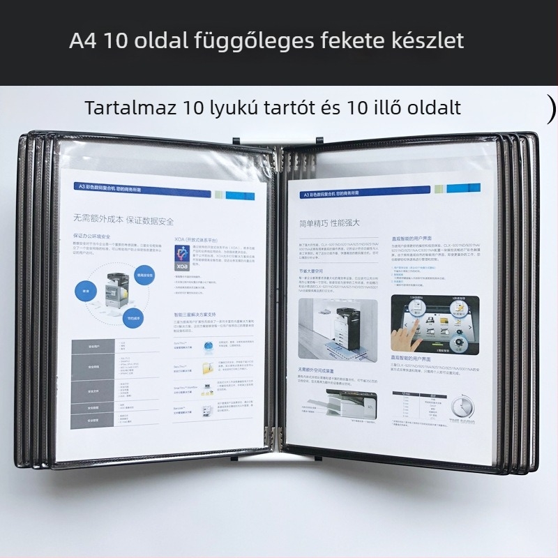 Fali bemutató mappa állvány, 10 oldal, műanyag, többoldalas klipek, jirwou, modell Vertical 10 oldal