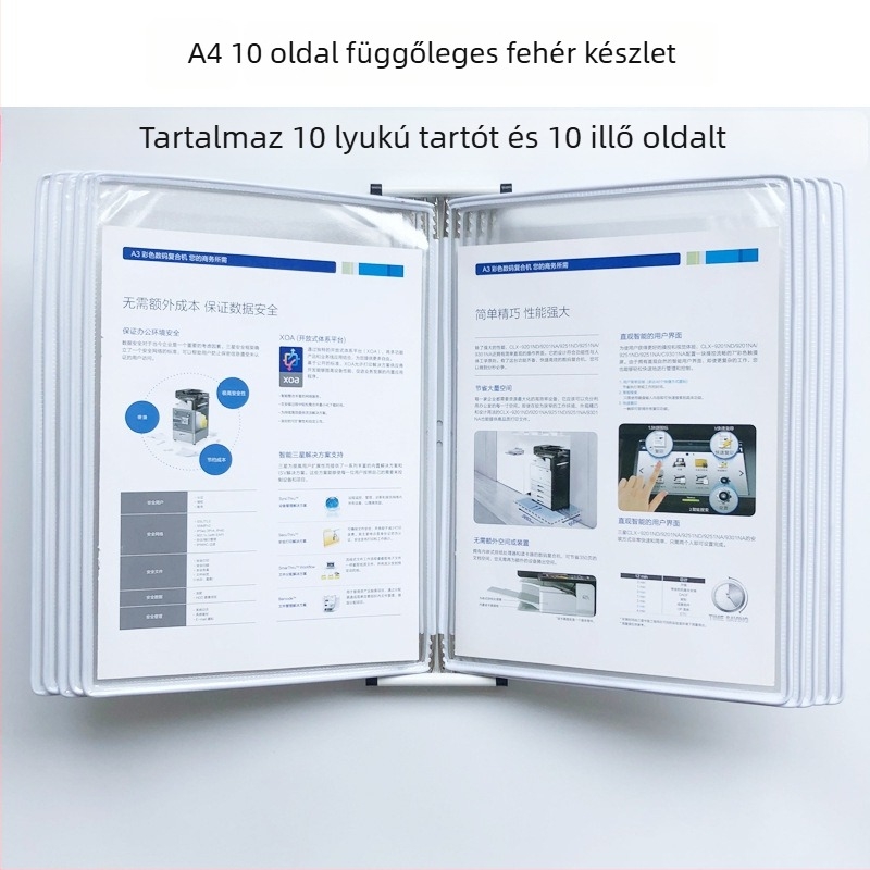 Fali bemutató mappa állvány, 10 oldal, műanyag, többoldalas klipek, jirwou, modell Vertical 10 oldal