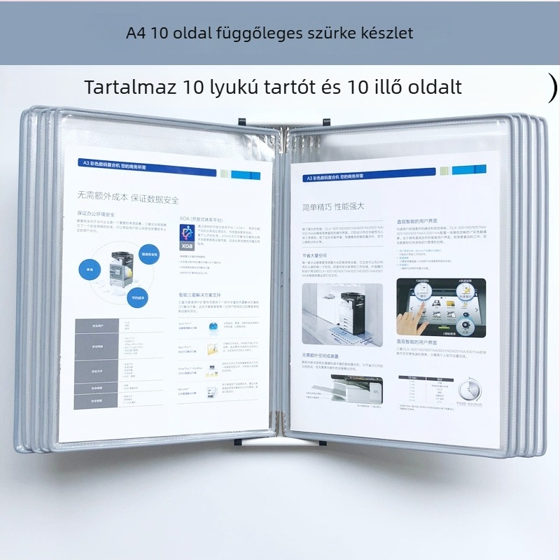 Fali bemutató mappa állvány, 10 oldal, műanyag, többoldalas klipek, jirwou, modell Vertical 10 oldal