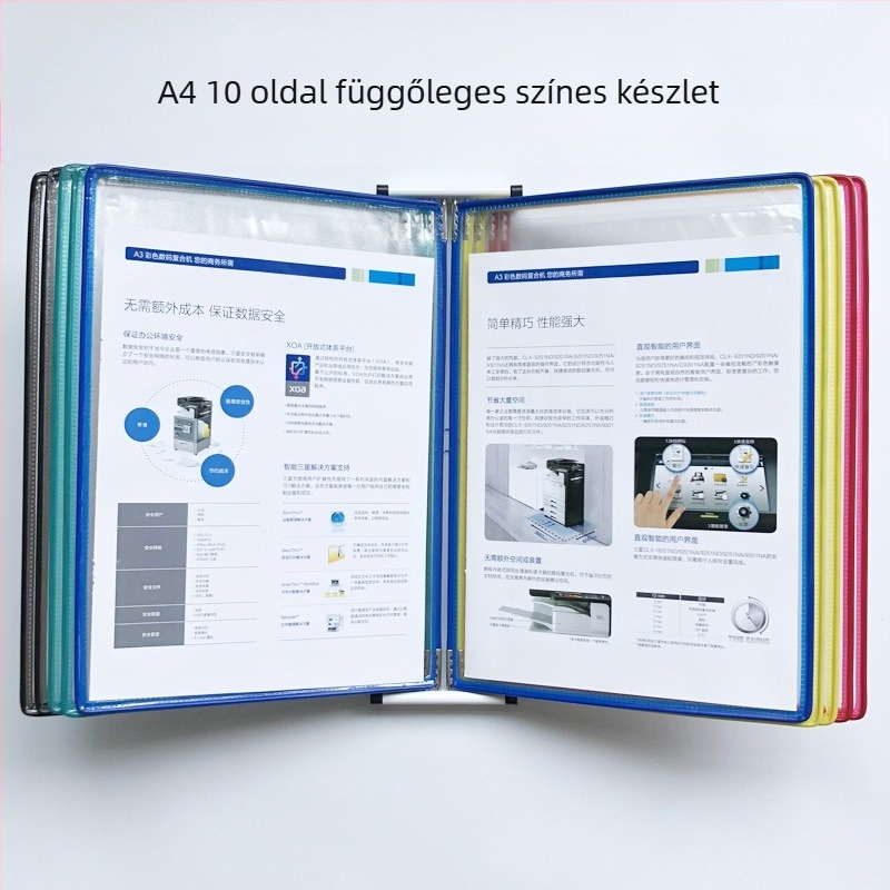 Fali bemutató mappa állvány, 10 oldal, műanyag, többoldalas klipek, jirwou, modell Vertical 10 oldal