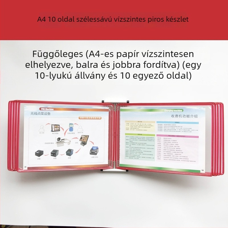 Fali bemutató mappa állvány, 10 oldal, műanyag, többoldalas klipek, jirwou, modell Vertical 10 oldal