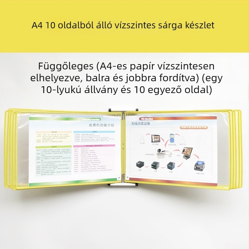 Fali bemutató mappa állvány, 10 oldal, műanyag, többoldalas klipek, jirwou, modell Vertical 10 oldal