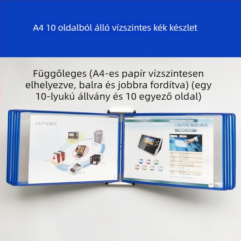 Fali bemutató mappa állvány, 10 oldal, műanyag, többoldalas klipek, jirwou, modell Vertical 10 oldal
