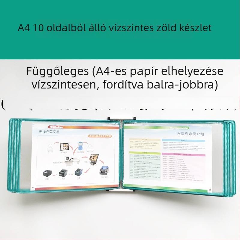 Fali bemutató mappa állvány, 10 oldal, műanyag, többoldalas klipek, jirwou, modell Vertical 10 oldal