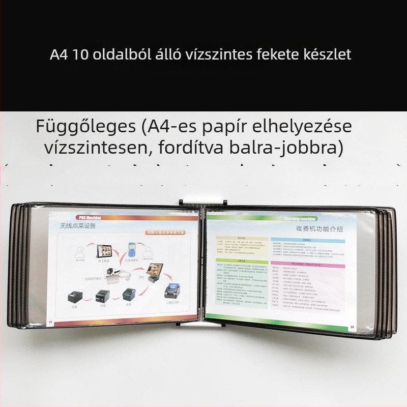 Fali bemutató mappa állvány, 10 oldal, műanyag, többoldalas klipek, jirwou, modell Vertical 10 oldal