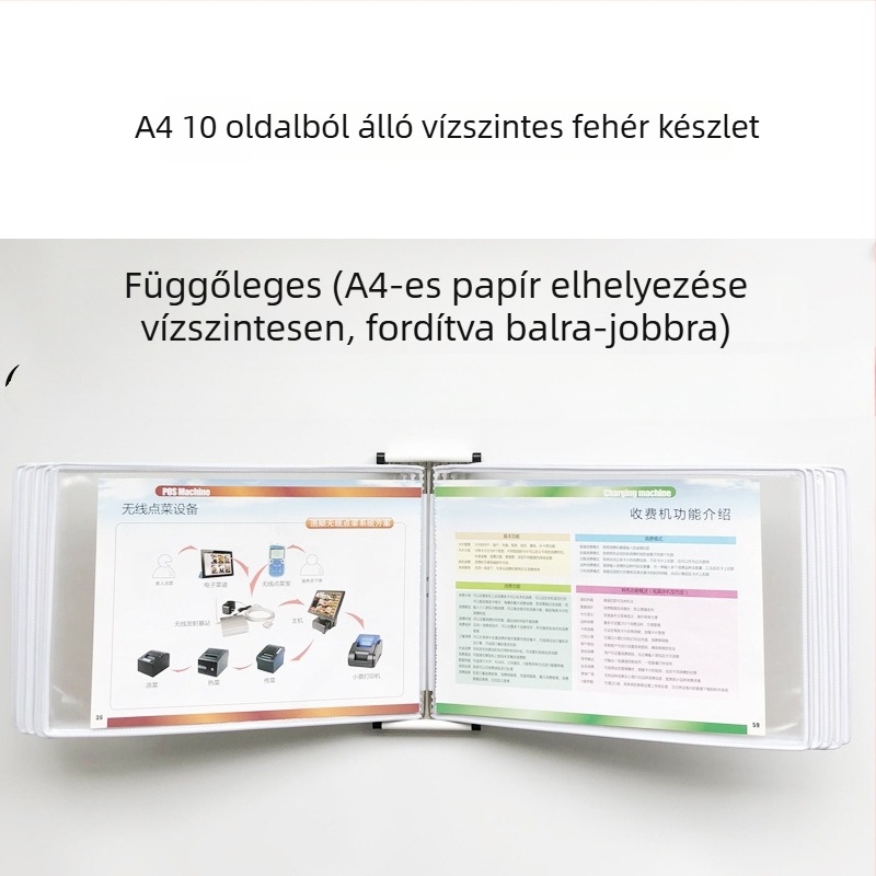 Fali bemutató mappa állvány, 10 oldal, műanyag, többoldalas klipek, jirwou, modell Vertical 10 oldal