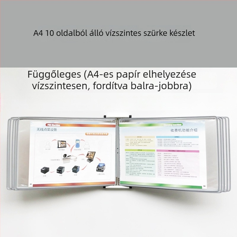 Fali bemutató mappa állvány, 10 oldal, műanyag, többoldalas klipek, jirwou, modell Vertical 10 oldal