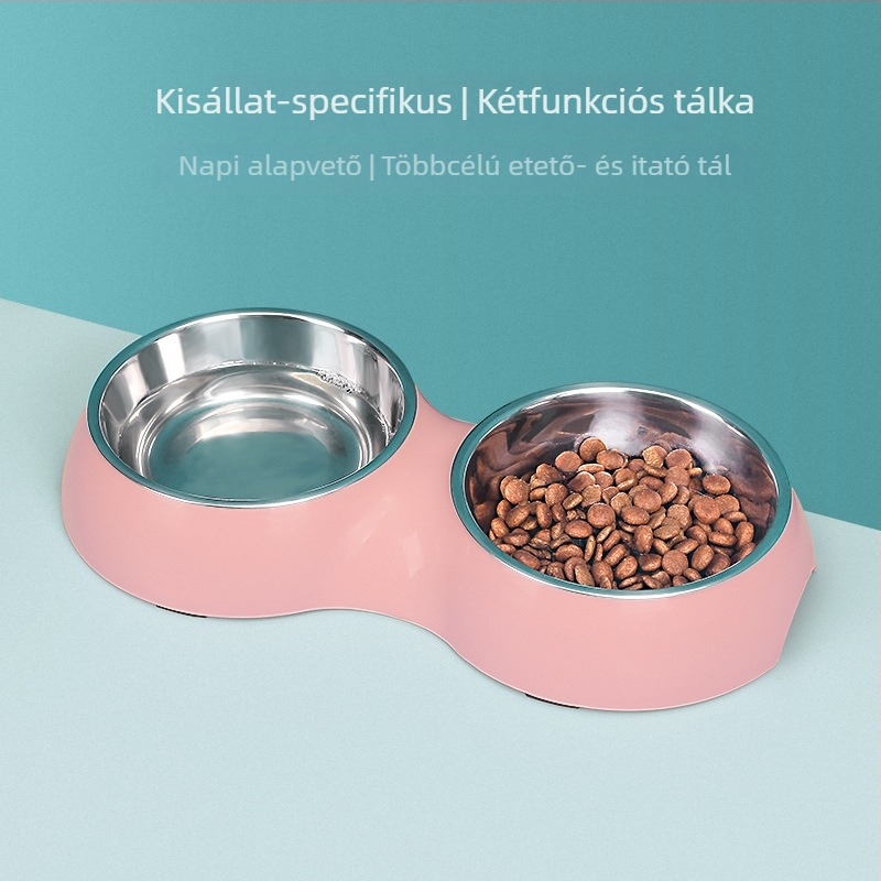 Kettő az egyben kerek tál házikedvenceknek – dupla használatú tál ételre és italra macskák és kutyák számára, vastag csúszásmentes alap, élelmiszer-minőségű műanyag