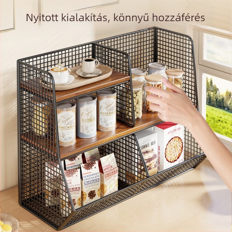 Asztalra való tároló doboz szervező (Anyag: Vas és fa; Kapacitás: 1 L; Funkció: Többfunkciós; Stílus: Modern minimalista; Mintázat: a képen látható)