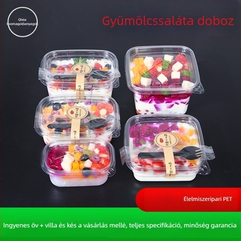 Egyszer használatos PET gyümölcsös doboz fedővel – élelmiszer minőségű műanyag, átlátszó, 280ml/483ml/709ml