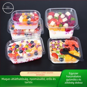 Egyszer használatos PET gyümölcsös doboz fedővel – élelmiszer minőségű műanyag, átlátszó, 280ml/483ml/709ml