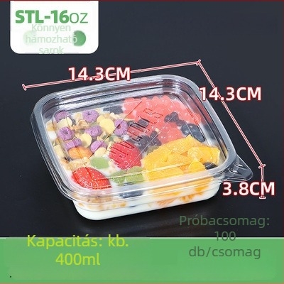 Egyszer használatos PET gyümölcsös doboz fedővel – élelmiszer minőségű műanyag, átlátszó, 280ml/483ml/709ml