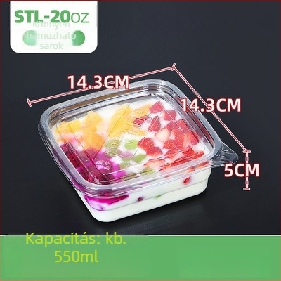 Egyszer használatos PET gyümölcsös doboz fedővel – élelmiszer minőségű műanyag, átlátszó, 280ml/483ml/709ml