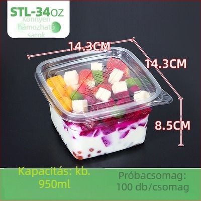 Egyszer használatos PET gyümölcsös doboz fedővel – élelmiszer minőségű műanyag, átlátszó, 280ml/483ml/709ml