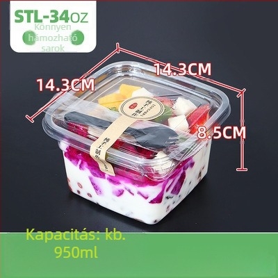 Egyszer használatos PET gyümölcsös doboz fedővel – élelmiszer minőségű műanyag, átlátszó, 280ml/483ml/709ml