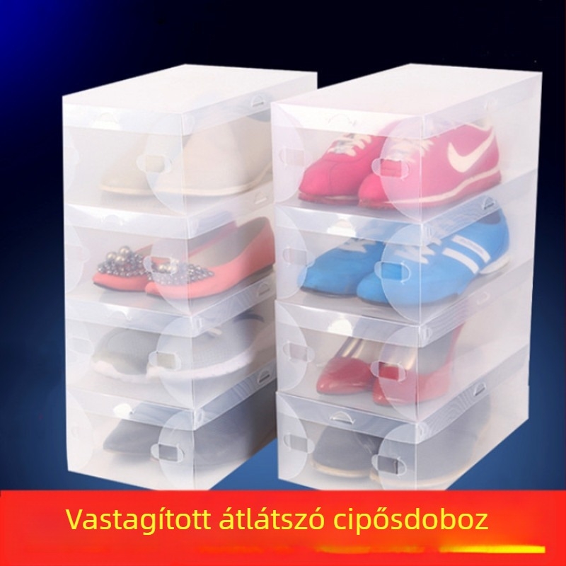 Fiókos átlátszó cipő tároló doboz polipropilénből (PP), 18 literes kapacitással, fedéllel