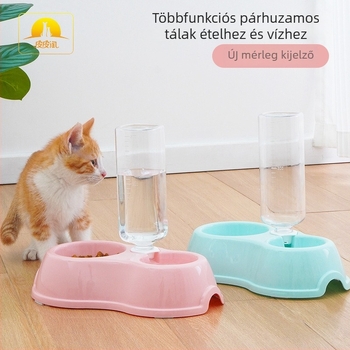 Macska kettős etető- és itatótál integrált vízzel, anti-tilt dizájn, automata vízellátás, műanyag, márka Pidgey Pets