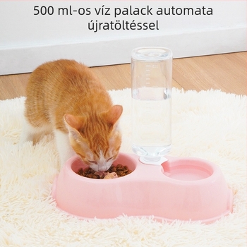 Macska kettős etető- és itatótál integrált vízzel, anti-tilt dizájn, automata vízellátás, műanyag, márka Pidgey Pets