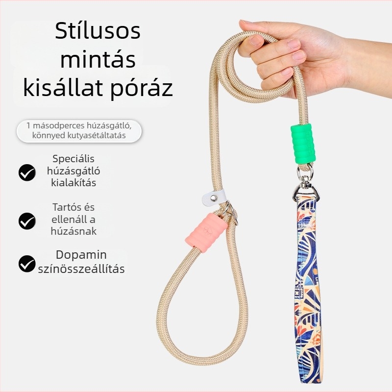 Versenyminőségű P-kötél kutyapóráz kis- és közepes testű kutyáknak, anti-shock, húzásmentes, kiképzőpóráz