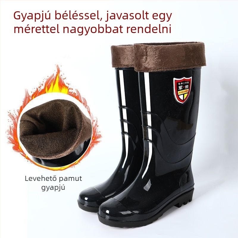 Fekete esőcsizmák – magas és középmagas fazonok, fleece béléssel, csúszásmentes talppal, kopásálló, vízálló vízcipők