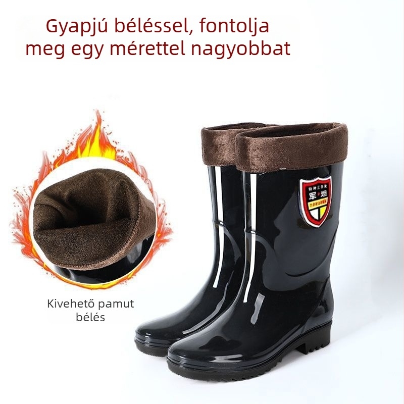 Fekete esőcsizmák – magas és középmagas fazonok, fleece béléssel, csúszásmentes talppal, kopásálló, vízálló vízcipők