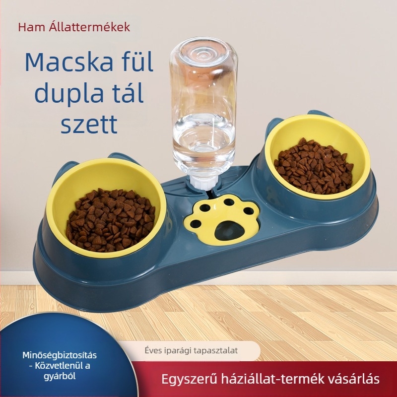 Macska automata etető tál integrált evőeszközökkel, dupla tál – Anyag: Műanyag; Eredet: Hebei; Márka: Hamu; Automata etetés: Igen; Alkalmas: macskák