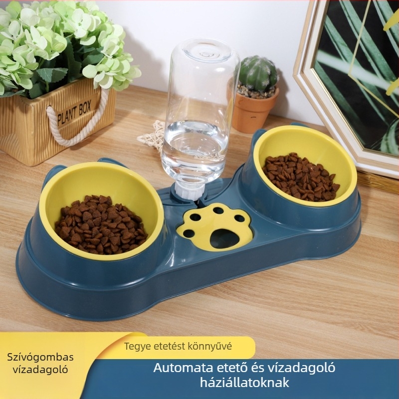 Macska automata etető tál integrált evőeszközökkel, dupla tál – Anyag: Műanyag; Eredet: Hebei; Márka: Hamu; Automata etetés: Igen; Alkalmas: macskák