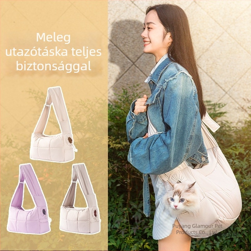 Vállon vagy keresztpánttal hordozható kisállat szállító táska, tavaszi–őszi stílusú, meleg steppelt pamutból, kutyáknak és macskáknak, nagy kapacitású