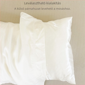 Mosható huzatú párnaszett, téglalap alakú párna maggal, magasság 10–23 cm, súly 1.1–2 jin, töltet: poliészter szál selyem adalékkal, mag anyaga: modal