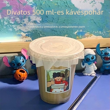 Egyszer használatos átlátszó PET pohár fedővel italokhoz – csomagolás elvitelre, 360–500 ml; kávé, tej-tea, gyümölcstea