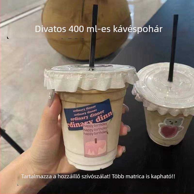Egyszer használatos átlátszó PET pohár fedővel italokhoz – csomagolás elvitelre, 360–500 ml; kávé, tej-tea, gyümölcstea