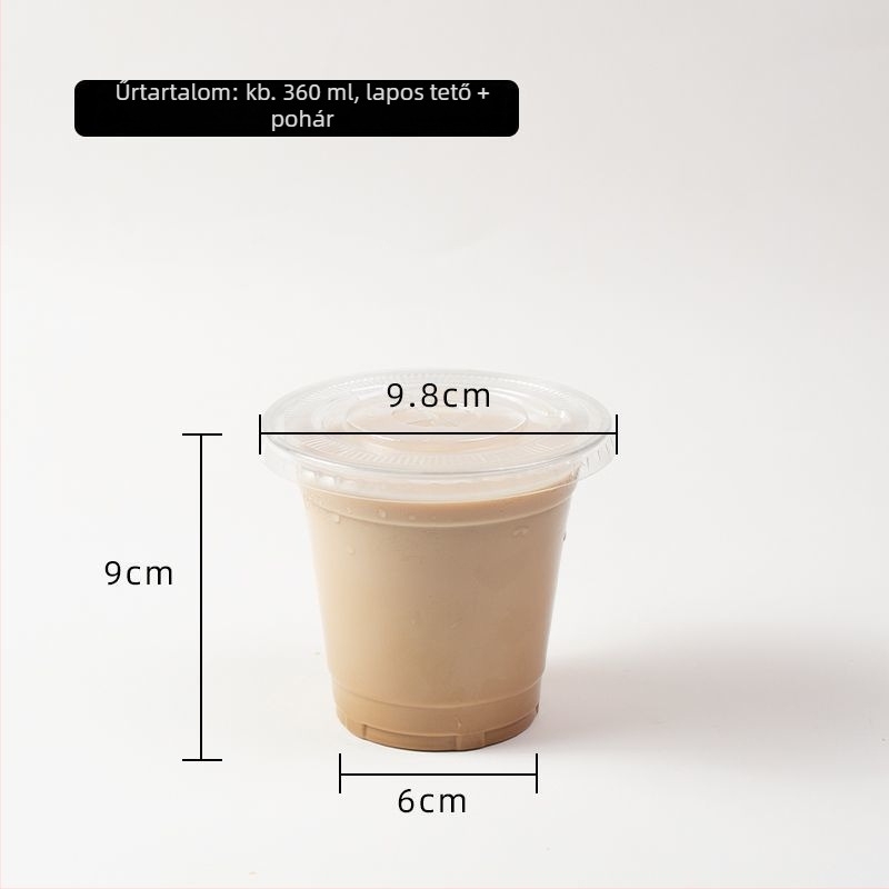 Egyszer használatos átlátszó PET pohár fedővel italokhoz – csomagolás elvitelre, 360–500 ml; kávé, tej-tea, gyümölcstea