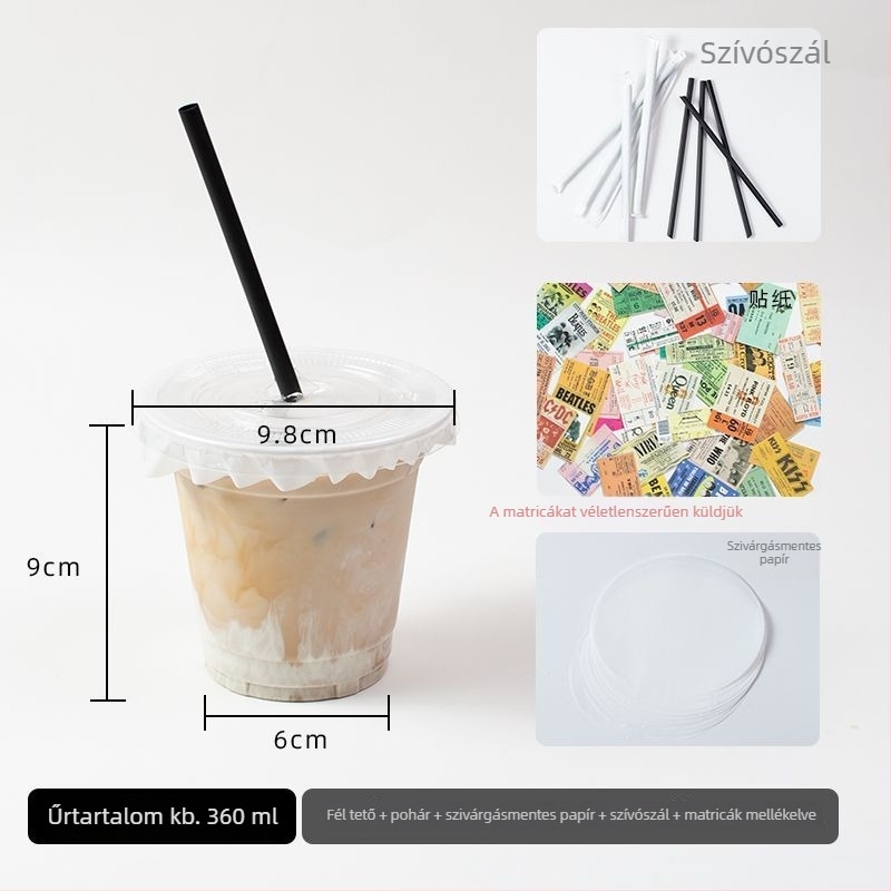 Egyszer használatos átlátszó PET pohár fedővel italokhoz – csomagolás elvitelre, 360–500 ml; kávé, tej-tea, gyümölcstea