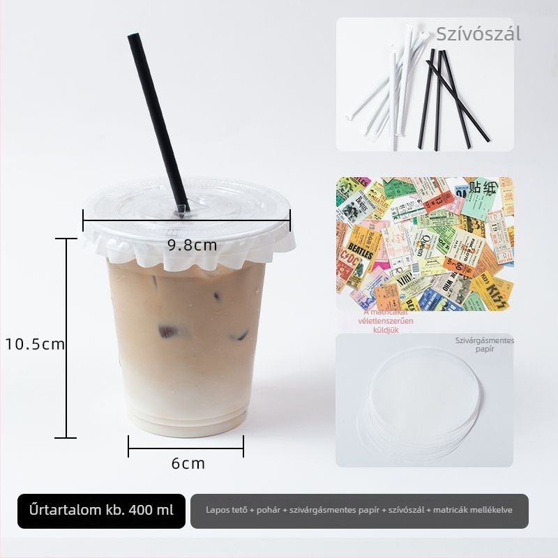 Egyszer használatos átlátszó PET pohár fedővel italokhoz – csomagolás elvitelre, 360–500 ml; kávé, tej-tea, gyümölcstea