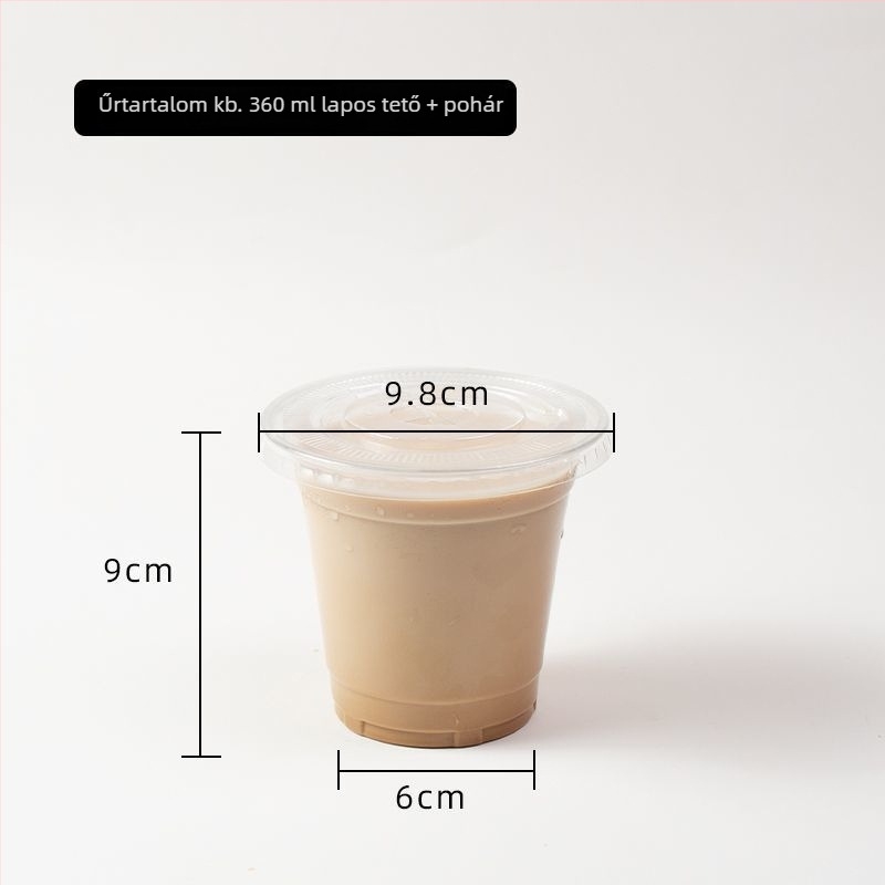 Egyszer használatos átlátszó PET pohár fedővel italokhoz – csomagolás elvitelre, 360–500 ml; kávé, tej-tea, gyümölcstea