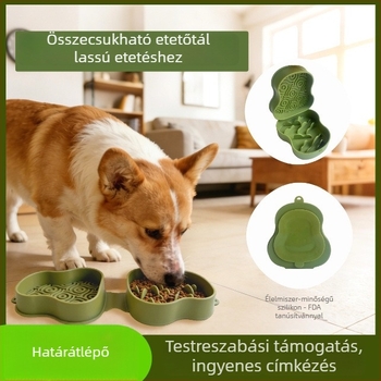 Szilikon összecsukható, dupla etetőedény háziállatoknak, kültéri utazásokhoz, anti-fulladás, lassú etetés és nyalogató matrac