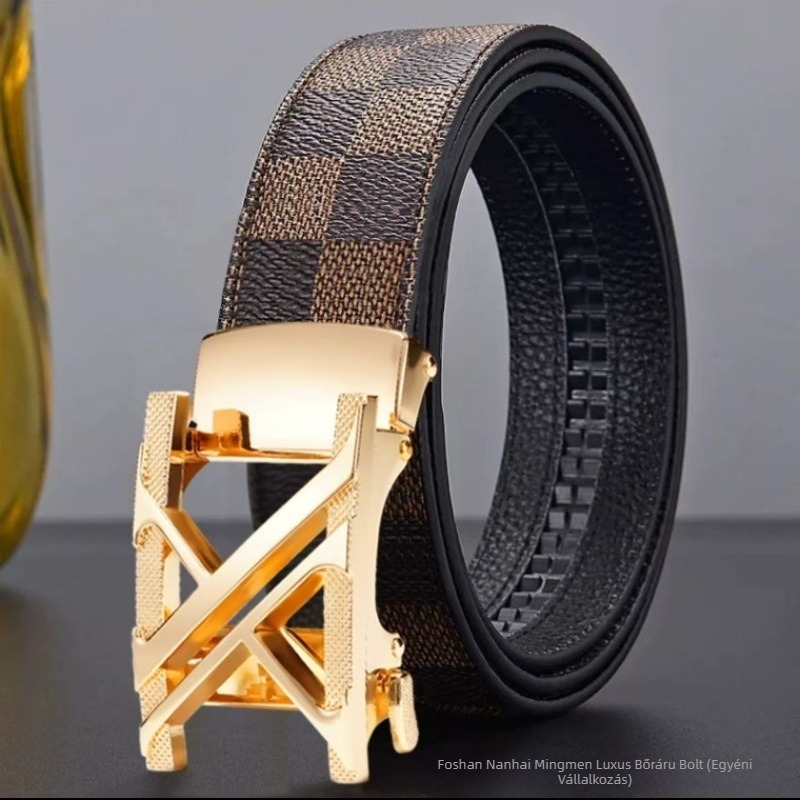 Férfiaknak szánt valódi bőrből készült öv, felső marhabőr, ötvözetes automata csat, normál szélesség 2-4 cm