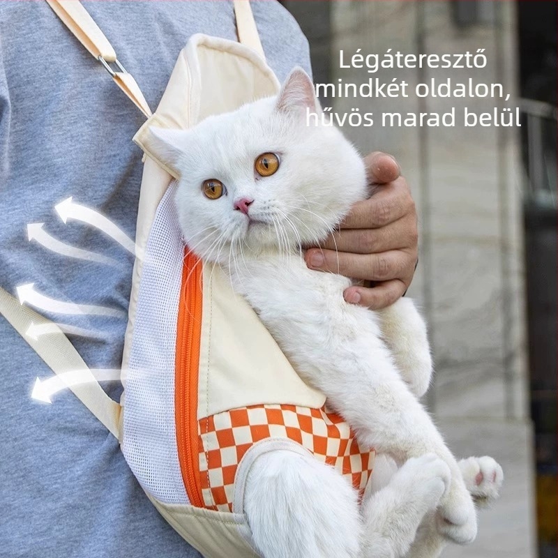 Kisállat hátizsák macskáknak és kutyáknak, vászon anyag, csíkos minta, kapacitás 500, közepes keménység