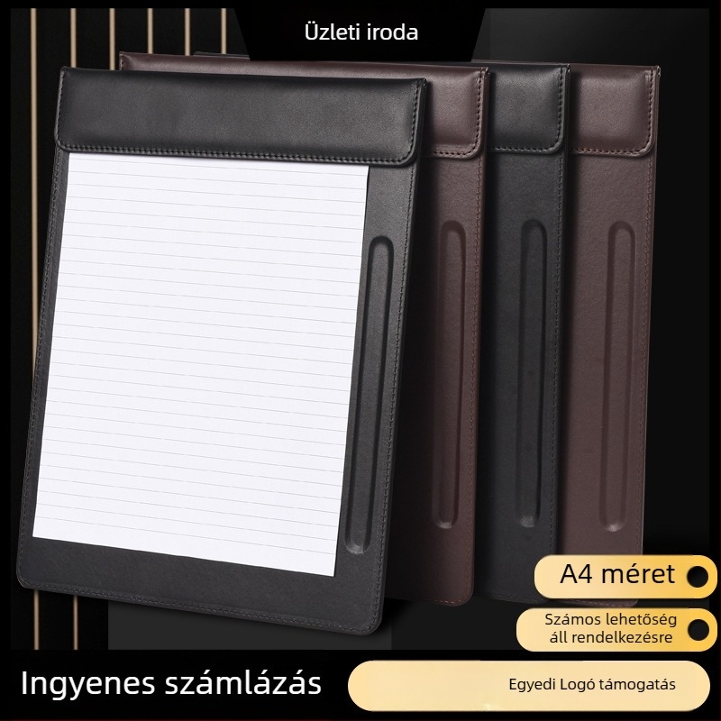 Bőr A4 konferencia-klipboard egypontos klipekkel – modell 666888; Anyag: bőr; Típus: egy klipe; Illeszkedik papirhoz A4; Lemez vastagsága: 10 mm