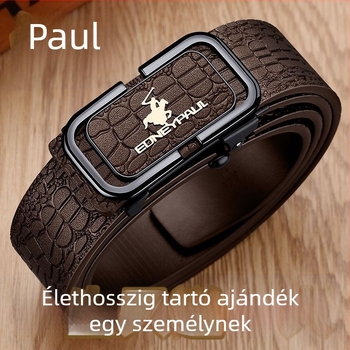 Férfi öv - Valódi split bőr krokodil mintával, belső öv automata csattal, ötvözet csattal, szélesség 2–4 cm, King Paul
