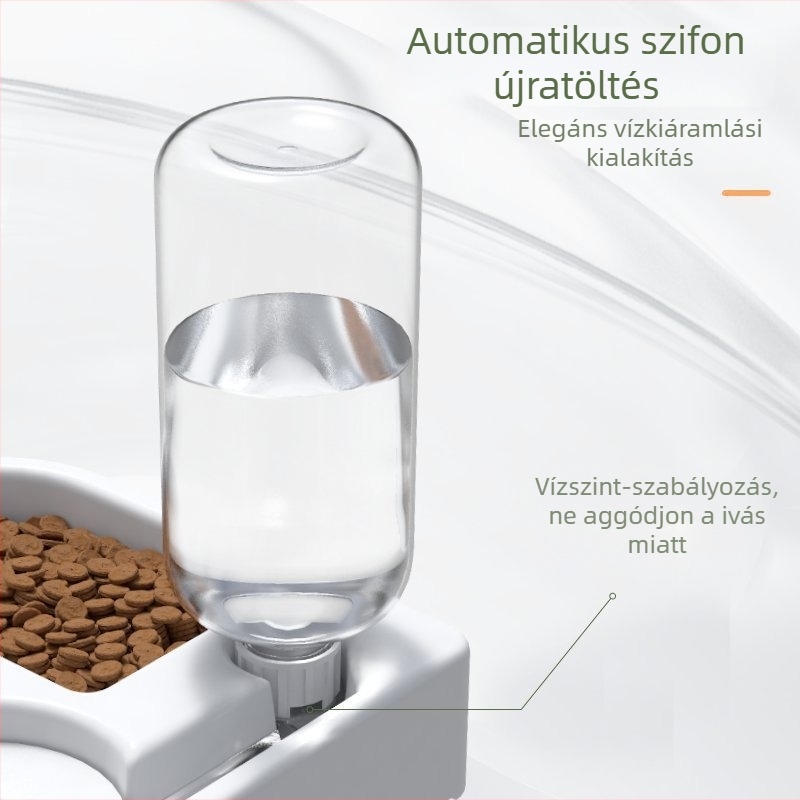Szív alakú háziállat-tál automata vízellátóval, kettős tál egyben macskáknak és kutyáknak, PP anyag, Peteq márka