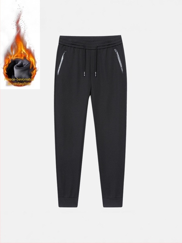 Férfi téli fleece-béléses nadrág, húzózsinórral, slim szabás, egyenes szár, viszkóz keverék